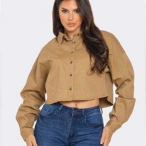 #274 taupe Women's Button-Up sparkle Top